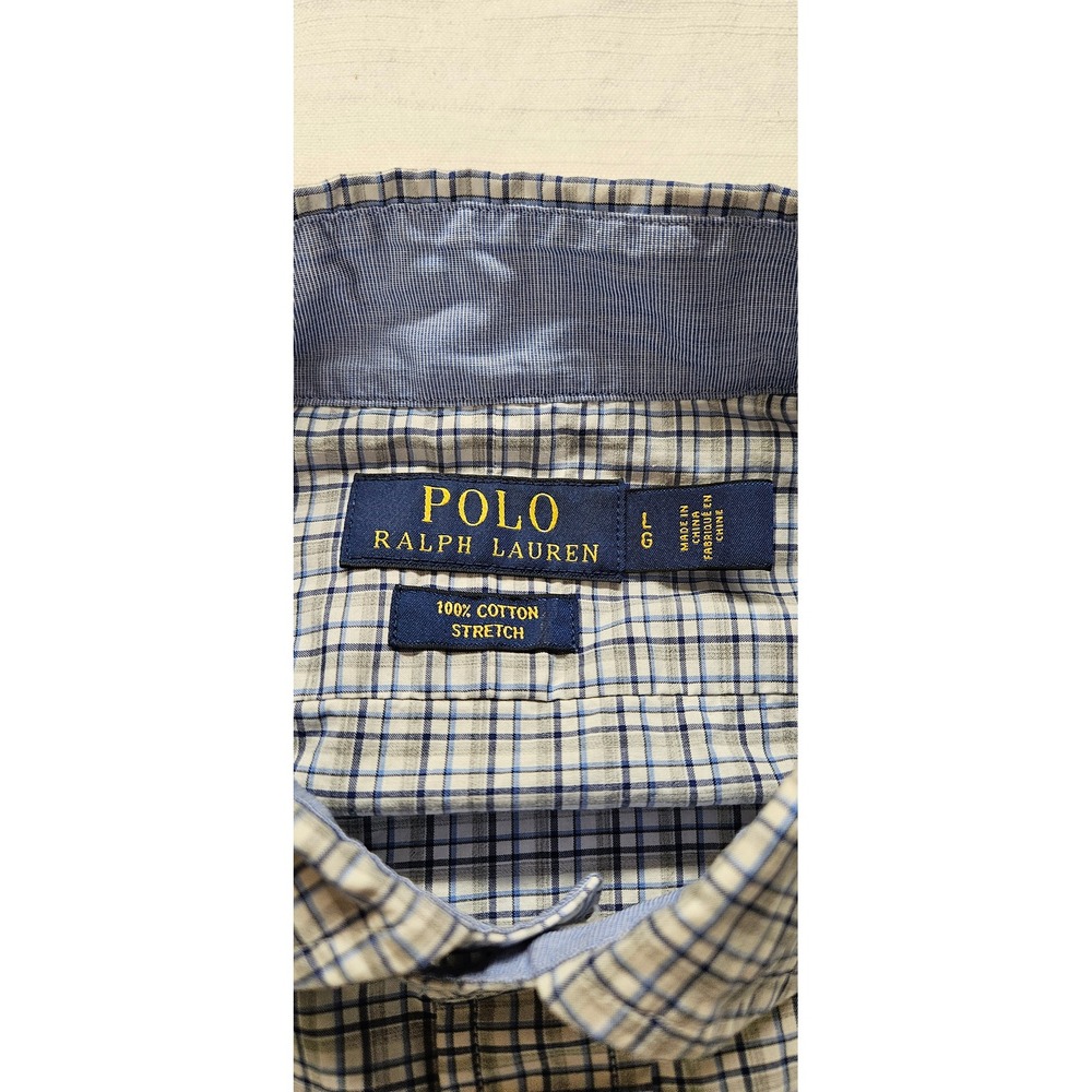 Polo Ralph Lauren Mens Large Blue Plaid Cotton Stretch Button Down Shirt L/S - Picture 2 of 7